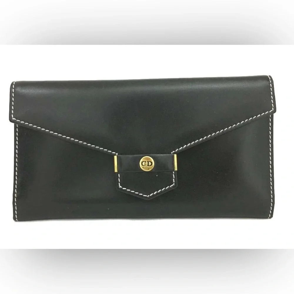 ✨🛍️ Christian Dior Black Leather Vintage Long Wallet
